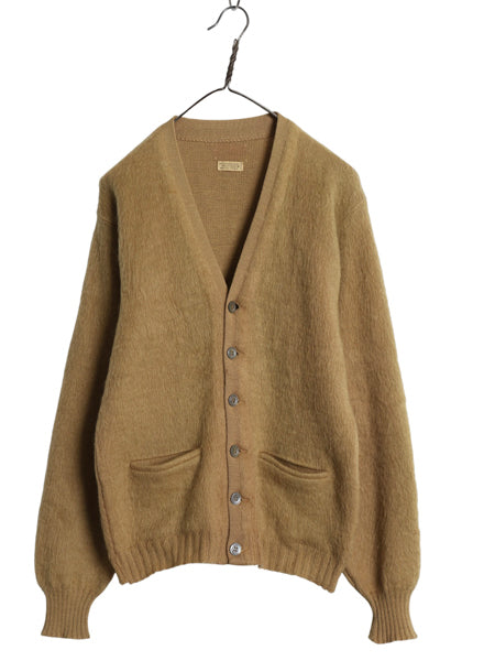 60s USA製 ★ LORD JEFF モヘア ニット カーディガン メンズ M ヴィンテージ ウール セーター 毛足 シャギー 前開き ポケット付き グランジ