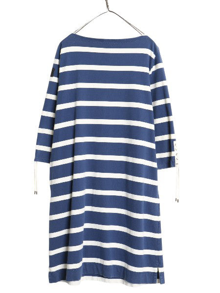 00s ラルフローレン ボーダー Tシャツ ワンピース レディース XL オールド ポロ 7分丈 ひざ丈 レースアップスリーブ 大きいサイズ きれいめ