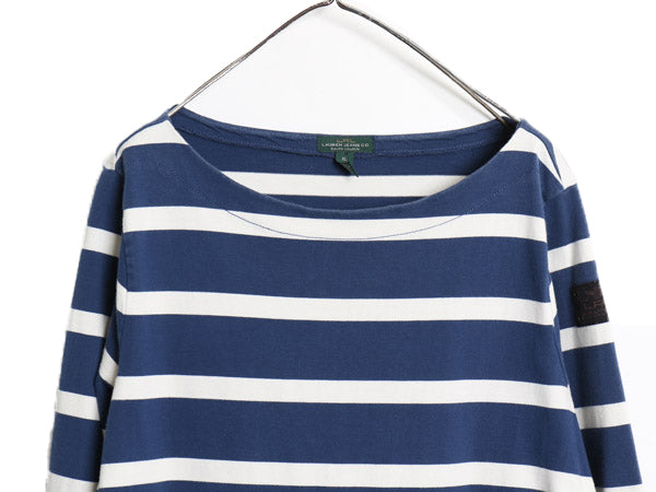00s ラルフローレン ボーダー Tシャツ ワンピース レディース XL オールド ポロ 7分丈 ひざ丈 レースアップスリーブ 大きいサイズ きれいめ