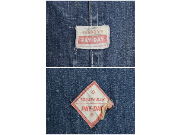 50s USA製 ★ PAYDAY インディゴ デニム オーバーオール メンズ M 程/ ヴィンテージ ぺニーズ ツナギ ペインター ジーンズ ジーパン ワーク