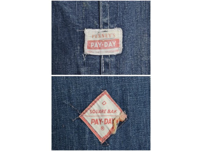 50s USA製 ★ PAYDAY インディゴ デニム オーバーオール メンズ M 程/ ヴィンテージ ぺニーズ ツナギ ペインター ジーンズ ジーパン ワーク