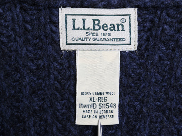 エルエルビーン ショールカラー ニット カーディガン メンズ XL 古着 ラム ウール セーター 前開き リブ編み ポケット付き 大きいサイズ 紺