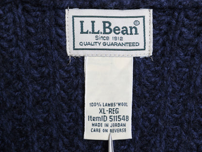 エルエルビーン ショールカラー ニット カーディガン メンズ XL 古着 ラム ウール セーター 前開き リブ編み ポケット付き 大きいサイズ 紺