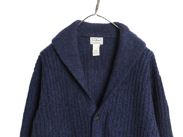 エルエルビーン ショールカラー ニット カーディガン メンズ XL 古着 ラム ウール セーター 前開き リブ編み ポケット付き 大きいサイズ 紺