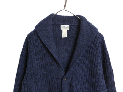 エルエルビーン ショールカラー ニット カーディガン メンズ XL 古着 ラム ウール セーター 前開き リブ編み ポケット付き 大きいサイズ 紺