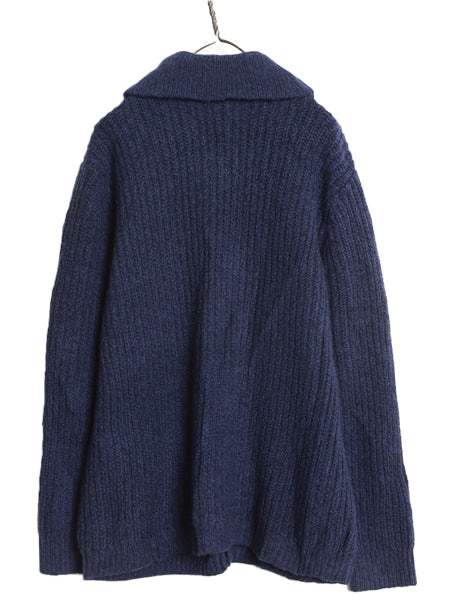 エルエルビーン ショールカラー ニット カーディガン メンズ XL 古着 ラム ウール セーター 前開き リブ編み ポケット付き 大きいサイズ 紺
