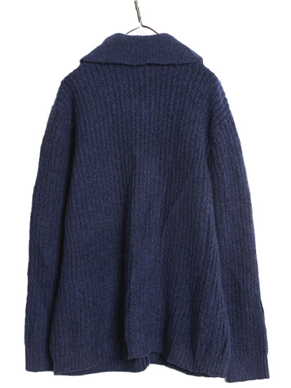 エルエルビーン ショールカラー ニット カーディガン メンズ XL 古着 ラム ウール セーター 前開き リブ編み ポケット付き 大きいサイズ 紺