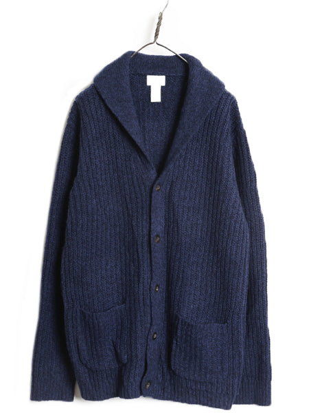 エルエルビーン ショールカラー ニット カーディガン メンズ XL 古着 ラム ウール セーター 前開き リブ編み ポケット付き 大きいサイズ 紺