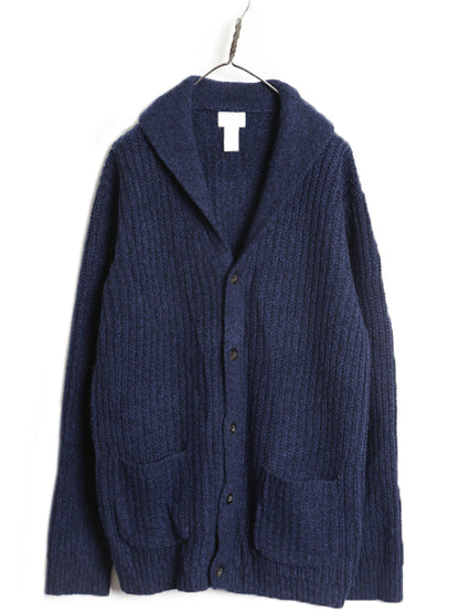 エルエルビーン ショールカラー ニット カーディガン メンズ XL 古着 ラム ウール セーター 前開き リブ編み ポケット付き 大きいサイズ 紺
