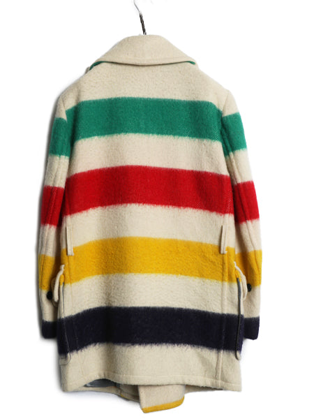 70s カナダ製 ★ ハドソンベイ ダブルブレスト ウール ハーフ コート メンズ L / ヴィンテージ ボーダー ブランケット ジャケット Pコート