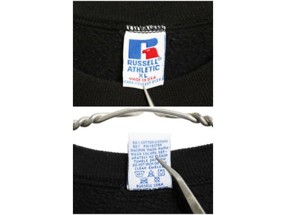 90s USA製 ラッセル 無地 スウェット メンズ レディース XL オールド トレーナー 前V 裏起毛 ワンポイント ブランク 大きいサイズ ブラック