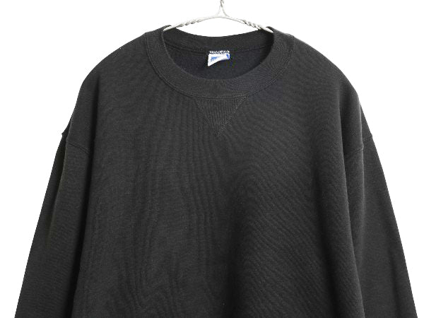 90s USA製 ラッセル 無地 スウェット メンズ レディース XL オールド トレーナー 前V 裏起毛 ワンポイント ブランク 大きいサイズ ブラック