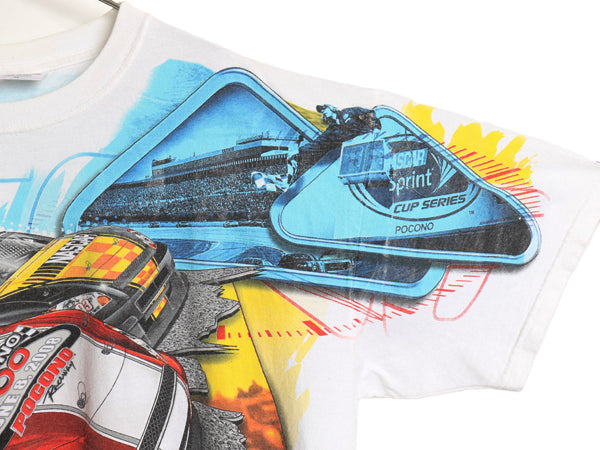 00s ナスカー 全面 イラスト プリント Tシャツ メンズ XL オールド オフィシャル グラフィック モータースポーツ レース 大きいサイズ 白
