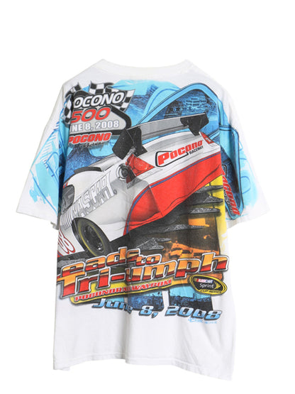 00s ナスカー 全面 イラスト プリント Tシャツ メンズ XL オールド オフィシャル グラフィック モータースポーツ レース 大きいサイズ 白