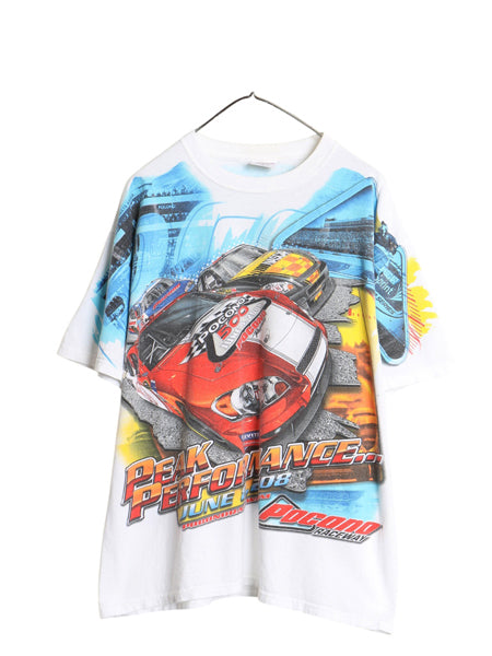 00s ナスカー 全面 イラスト プリント Tシャツ メンズ XL オールド オフィシャル グラフィック モータースポーツ レース 大きいサイズ 白