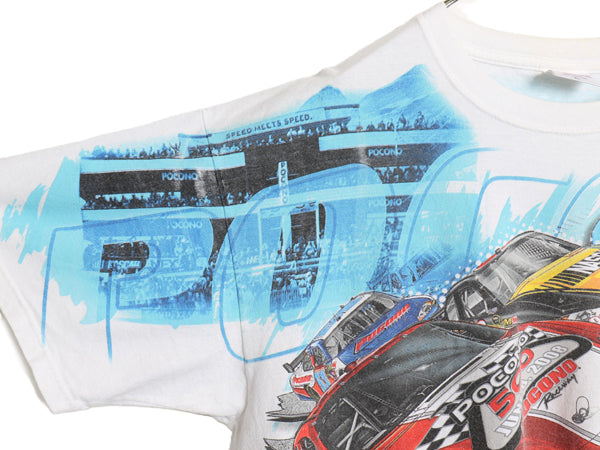 00s ナスカー 全面 イラスト プリント Tシャツ メンズ XL オールド オフィシャル グラフィック モータースポーツ レース 大きいサイズ 白