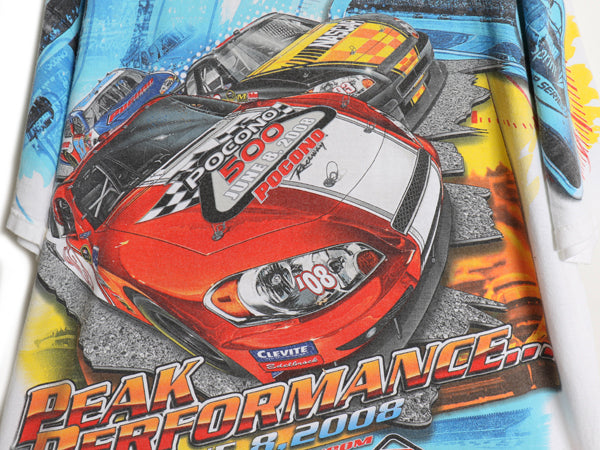 00s ナスカー 全面 イラスト プリント Tシャツ メンズ XL オールド オフィシャル グラフィック モータースポーツ レース 大きいサイズ 白