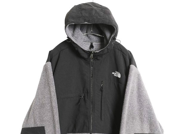 ノースフェイス フード付き デナリ ジャケット メンズ XXL / 古着 フリース ナイロン パーカー ジャンパー フルジップ 大きいサイズ 黒 灰