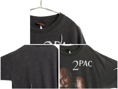 00s ★ 2PAC イラスト プリント Tシャツ メンズ XL 程/ 古着 オールド DEATHROW オフィシャル ヒップホップ ラップ フォト グラフィック 黒