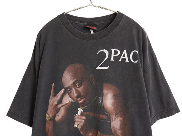 00s ★ 2PAC イラスト プリント Tシャツ メンズ XL 程/ 古着 オールド DEATHROW オフィシャル ヒップホップ ラップ フォト グラフィック 黒