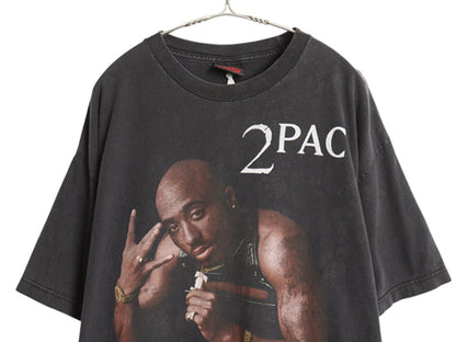00s ★ 2PAC イラスト プリント Tシャツ メンズ XL 程/ 古着 オールド DEATHROW オフィシャル ヒップホップ ラップ フォト グラフィック 黒