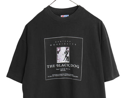 90s USA製 企業 イラスト プリント Tシャツ メンズ L / オールド ブラック ドッグ ワイン アート アニマル キャラクター シングルステッチ
