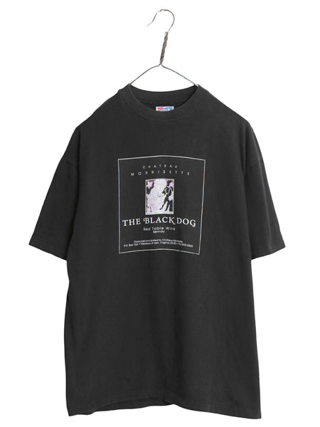 90s USA製 企業 イラスト プリント Tシャツ メンズ L / オールド ブラック ドッグ ワイン アート アニマル キャラクター シングルステッチ