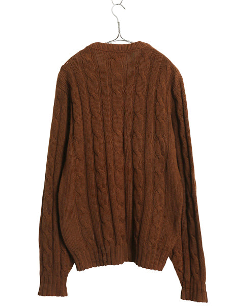60s USA製 ペンドルトン ウール ケーブル ニット セーター メンズ L / ヴィンテージ アラン フィッシャーマン 長袖ニット 無地 シンプル 茶