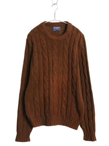 60s USA製 ペンドルトン ウール ケーブル ニット セーター メンズ L / ヴィンテージ アラン フィッシャーマン 長袖ニット 無地 シンプル 茶