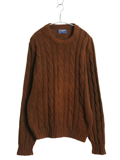 60s USA製 ペンドルトン ウール ケーブル ニット セーター メンズ L / ヴィンテージ アラン フィッシャーマン 長袖ニット 無地 シンプル 茶
