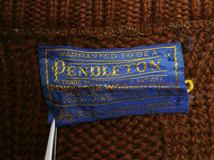 60s USA製 ペンドルトン ウール ケーブル ニット セーター メンズ L / ヴィンテージ アラン フィッシャーマン 長袖ニット 無地 シンプル 茶