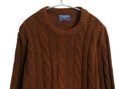 60s USA製 ペンドルトン ウール ケーブル ニット セーター メンズ L / ヴィンテージ アラン フィッシャーマン 長袖ニット 無地 シンプル 茶