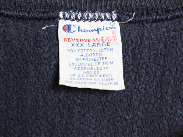 90s チャンピオン リバースウィーブ カレッジ 刺繍 スウェット メンズ XXXL / オールド トレーナー 裏起毛 目付き ネイビー 大きいサイズ