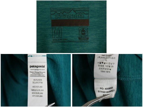 パタゴニア キャプリーン プリント 長袖 Tシャツ メンズ M 21年製 ストレッチ アンダーシャツ 袖プリント インナー スムース 素材 グリーン