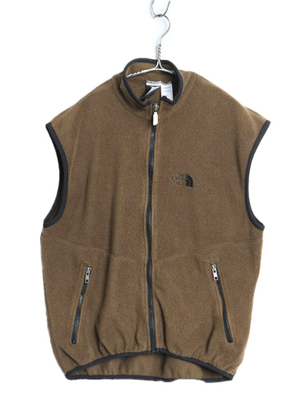 90s USA製 ノースフェイス フルジップ フリース ベスト メンズ M / オールド アウトドア 重ね着 前開き ハイネック シンプル ワンポイント