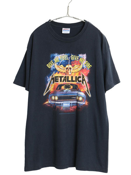 00s メタリカ イラスト プリント Tシャツ メンズ L オールド オフィシャル バンド ロック メタル グラフィック アート ヘビーウェイト 黒