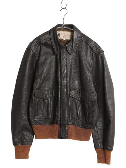 70s 80s USA製 Brigade Quartermasters 本革 レザー A-2 フライト ジャケット メンズ L 程 ヴィンテージ 革ジャン ボンバー ゴートスキン