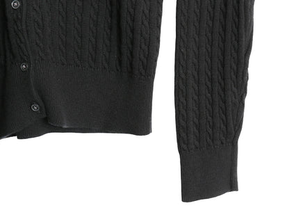 ポロ ラルフローレン コットン ケーブル ニット カーディガン キッズ XL レディース XS セーター 前開き ワンポイント ショート丈 ブラック