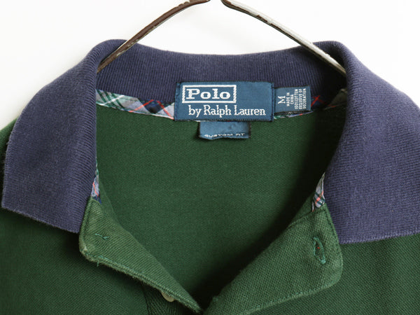 ビッグポニー ポロ ラルフローレン 鹿の子 半袖 ポロシャツ メンズ M 古着 CUSTOM FIT ナンバリング コットン カットソー グリーン スリム