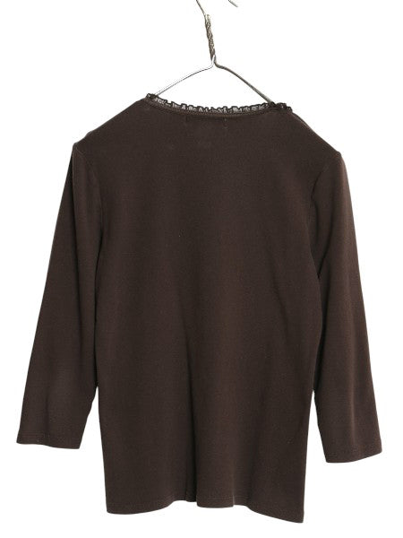 00s ローレン ラルフローレン Vネック 長袖 Tシャツ レディース M オールド 7分袖 カットソー ストレッチ コットン 襟レース きれいめ 無地