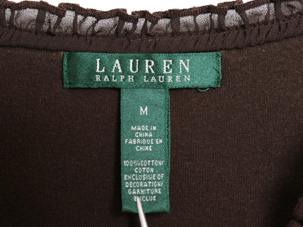 00s ローレン ラルフローレン Vネック 長袖 Tシャツ レディース M オールド 7分袖 カットソー ストレッチ コットン 襟レース きれいめ 無地