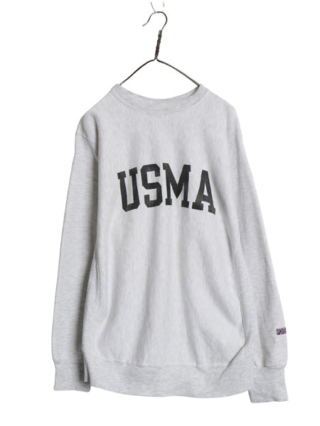 90s USA製 USMA プリント スウェット メンズ L / オールド トレーナー 裏起毛 リバース タイプ ヘビーウェイト ミリタリー グレー MV SPORT