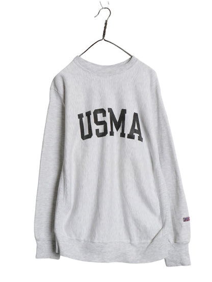 90s USA製 USMA プリント スウェット メンズ L / オールド トレーナー 裏起毛 リバース タイプ ヘビーウェイト ミリタリー グレー MV SPORT