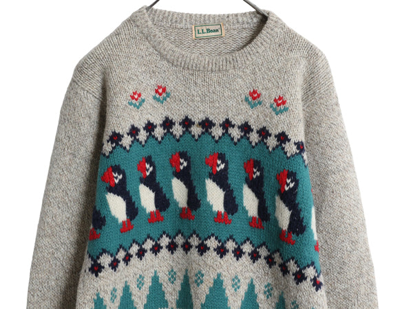 80s エルエルビーン ウール デザイン ニット セーター レディース S ヴィンテージ 長袖ニット 絵柄 ペンギン イラスト バーズアイ かわいい