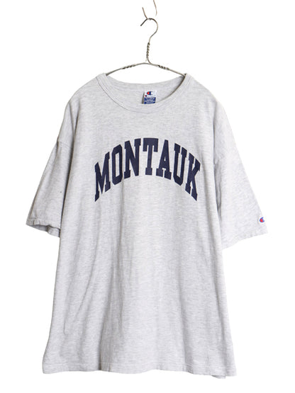 90s USA製 チャンピオン プリント Tシャツ メンズ XXL オールド シングルステッチ ヘビーウェイト 大きいサイズ 目付き グレー スーベニア
