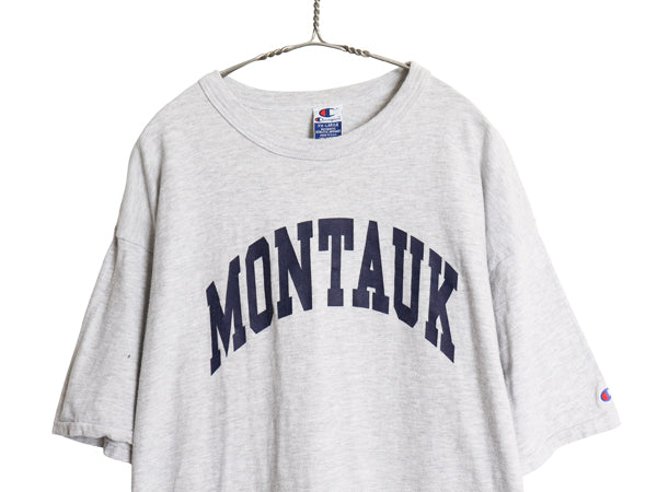 90s USA製 チャンピオン プリント Tシャツ メンズ XXL オールド シングルステッチ ヘビーウェイト 大きいサイズ 目付き グレー スーベニア