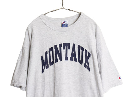 90s USA製 チャンピオン プリント Tシャツ メンズ XXL オールド シングルステッチ ヘビーウェイト 大きいサイズ 目付き グレー スーベニア