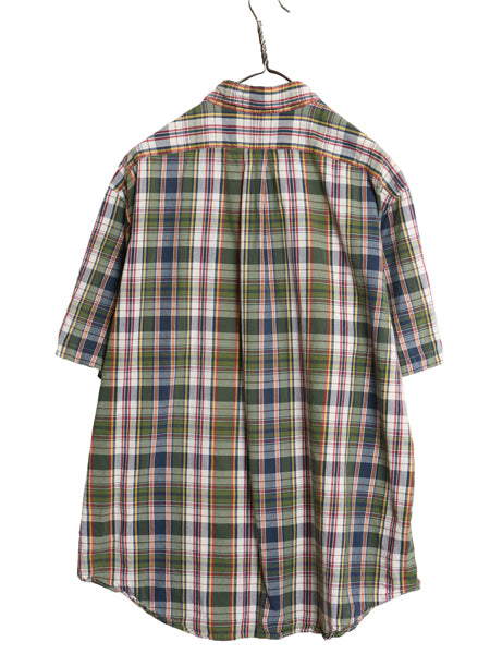 90s ラルフローレン 半袖 ボタンダウン シャツ メンズ XL / 古着 オールド ポロ コットン マドラス チェック 半袖シャツ 薄手 大きいサイズ