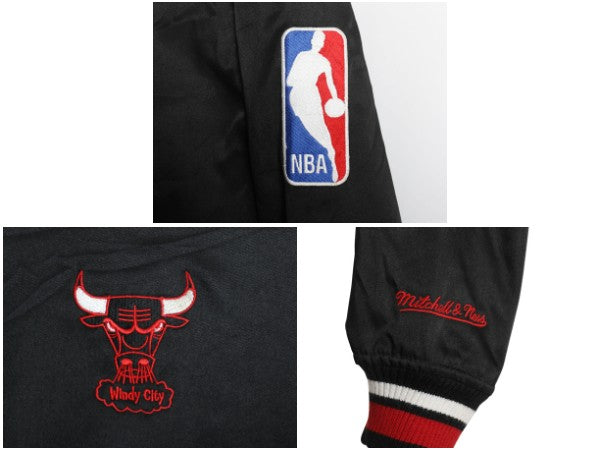 ブルズ ナイロン サテン スタジャン メンズ L / NBA オフィシャル ミッチェルアンドネス 中綿 キルティング ライナー ジョーダン バスケ 黒