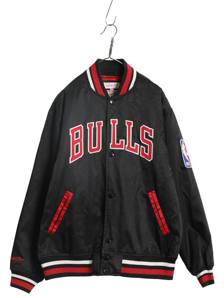 ブルズ ナイロン サテン スタジャン メンズ L / NBA オフィシャル ミッチェルアンドネス 中綿 キルティング ライナー ジョーダン バスケ 黒